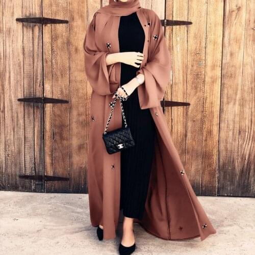 Womens Robes New Fashion Dashiki Dubai Islamic Ramadan Beaded Cardigan Long Sleeve Dress Spring Summer Elegant Party Vestidos