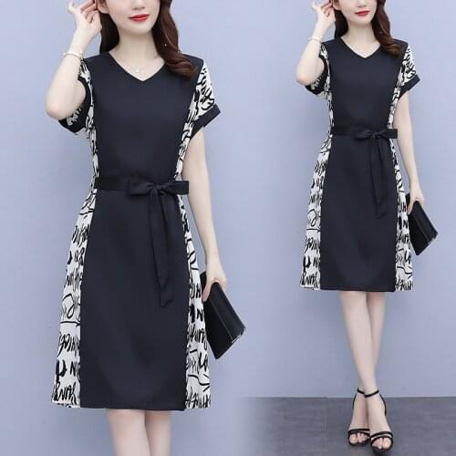 Women V-Neck Summer Plus Size Dress L-5XL XXL XXXL 3XL XXXXL 4XL XXXXXL Office Lady Work Wear Party Belt Dresses For 100KG Woman