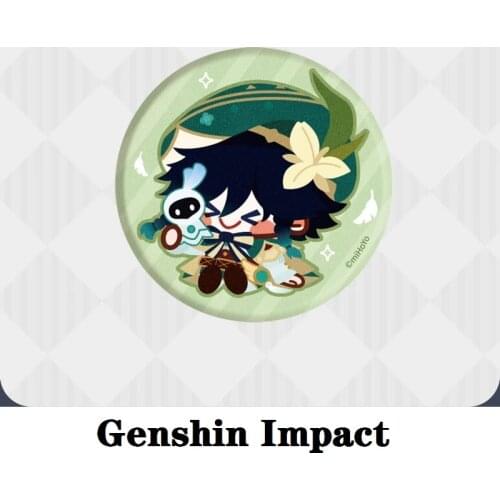 Anime Badge Hot Game Genshin Impact Cosplay Diy Accessories Zhongli Venti Clover Metal Logo Halloween Props Christmas Gift