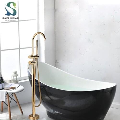 Golden Bathroom Bathtub Faucet Modern Bathtub Faucet With Hand Shower Hot and Cold Faucet Floor Mounted Tub