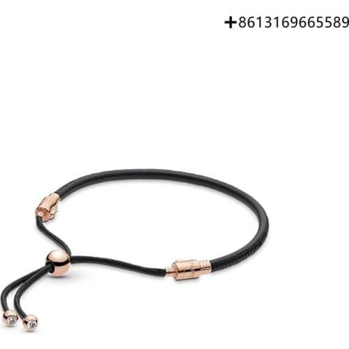 1:1 New Product: Rose Gold Moments Sliding Leather Bracelet Manufacturers Direct Batch Free Package Mail