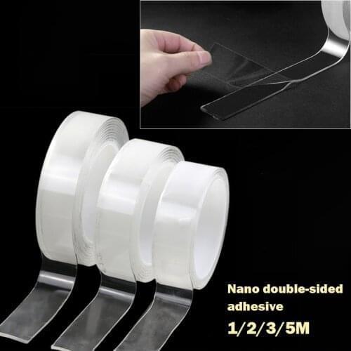 1/2/3/5m 1/2mm Tape Reusable Double Sided Adhesive Nano Traceless Tape Removable Sticker Washable Adhesive Loop Disks Tie Glue