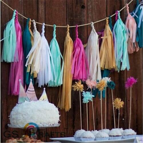 10Pcs 2 Bags 35cm Tissue Paper Tassels Garland Wedding Decor Crafts Birthday Party Home Events Festive Supplies