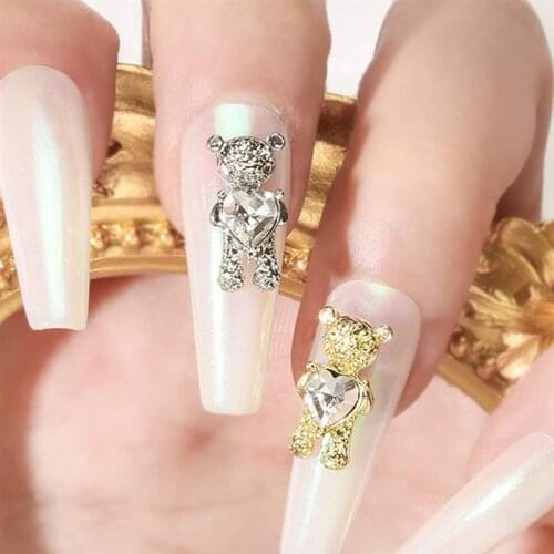 10pcs 3D Cute Bear Nail Art Decorations Aurora Rhinestone Crystal Jewelry for Nails Glitter DIY Manicure Accessories Fingernail