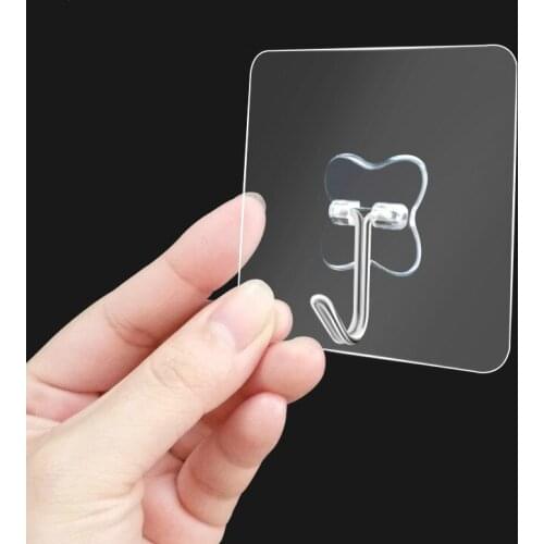 10PCs Transparent Strong Self Adhesive Door Wall Hangers Towel Mop Handbag Holder Hooks For Hanging Kitchen Bathroom Accessories