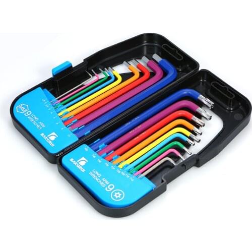 18PCS Multicolour L-Key Set Metric Star Long Arm Ball End Hex Key Set Chrome Vanadium Steel Industrial Grade Allen Wrench Set