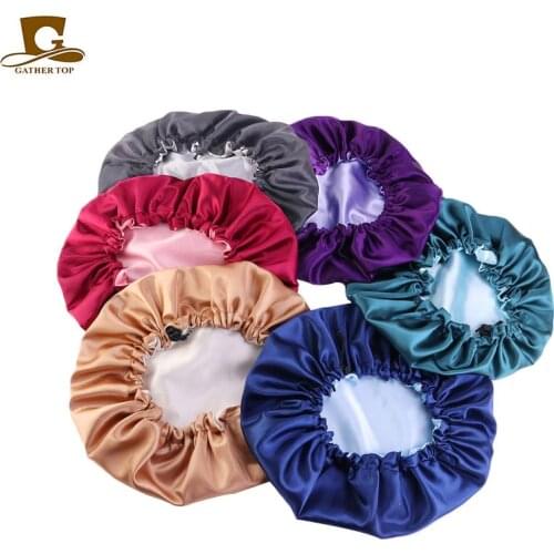 30pcs/lot Reversible Satin Bonnet double layer adjustable size Sleep Night Cap Head Cover Bonnet Hat beanies wholesale