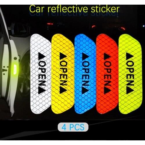 4pcs Car OPEN Reflective Tape Warning Mark Reflective Open Notice Bicycle Accessories Exterior Car Door Stickers DIY