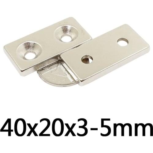 5~100PCS 40x20x3-5 Block Powerful Magnets double Holes 5mm Countersunk Neodymium Magnet 40x20x3-5mm NdFeB Magnetic 40*20*3-5 mm