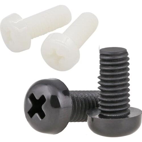 50pcs Nylon Pan Screw M2 M2.5 M3 M4 Black/ White Plastic Phillips Cross Recessed Round Head Machine Screw with Hex Nuts