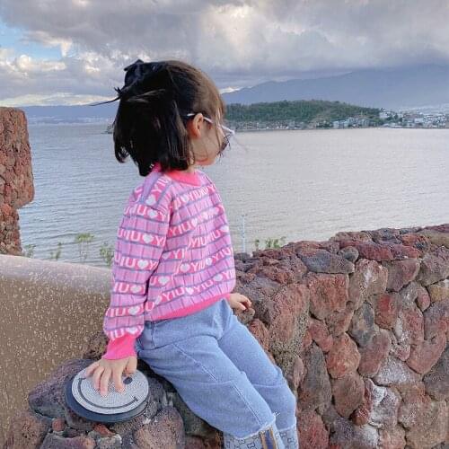 8495 Girl Clothes Autumn New 2021 Girls' Sweater Suit Childrens Lady Jacquard Cardigan Korean Sweater Vest Dress Or T Shirt