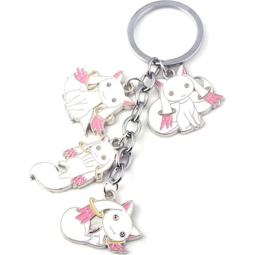 Anime Puella Magi Madoka Magica Keychain Cute Cartoon Incubator Qbay Pendant Keyring for Women Girl Bag Car Jewelry Gift