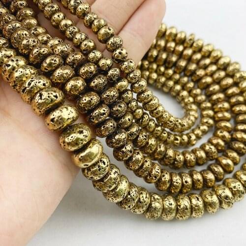 Antique KC Gold Natural Lava Stone 6/8/10MM Hematite DIY Flat Round Spacer Loose Beads For Jewelry Bracelets Making Accessories