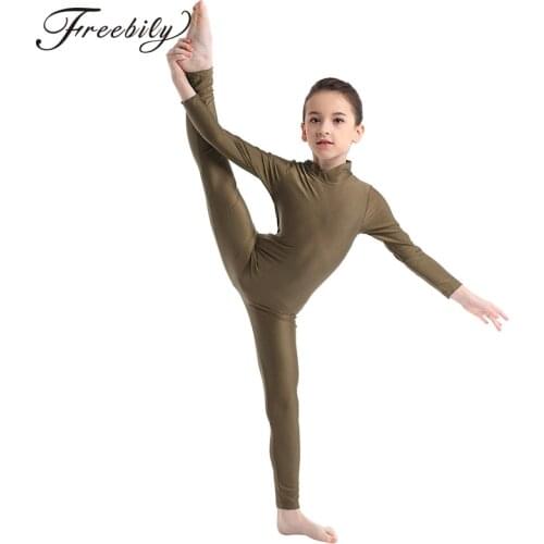 Toddler Teens Girls Ballet Leotards Gymnastics Unitards Children Dancewear Kids Full Body Long Sleeved Zipper Leotard Jumpsuit