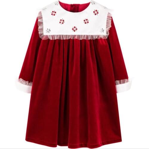 Vinatge Spanish court style velvet princess dress kids mesh stitching diamond New year Christmas birthday party dress