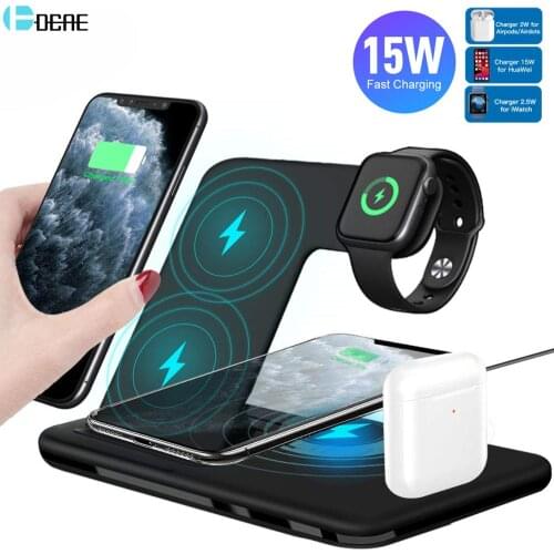 15W 4 in 1 Wireless Charger Dock Station for Airpods Pro Apple Watch 6 5 4 3 Qi Fast Charging Stand Pad For iPhone 12 11 XS XR 8