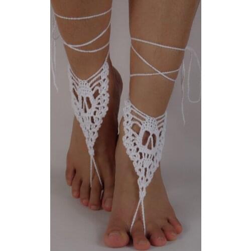 Skull Barefoot Sandals Handmade Crochet Barefoot Sandals Beach Wedding Victorian Lace, Sexy, Yoga, Anklet