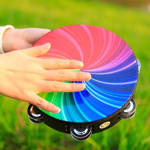 M MBAT 8 Inch Tambourine Colorful Kids Toy Wooden Hand Held Tambourine Drum Bell Percussion Instrument Childrens Musical Gift