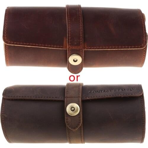 3 Slots Genuine Leather Watch Roll Travel Case Portable Vintage Horse Leather Display Watch Storage Box Watch Organizers