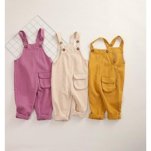 2020 Spring Autumn Toddler Girls Overalls Korean Jumpsuit for Girl Baby Boys Pants Child Jumpsuits Boys Kids Pocket Trousers