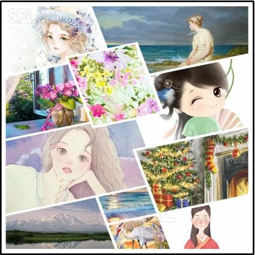 Diy Diamond Painting Exquisite Looking Cartoon Comic Girl Girl Sitting On The Beach By The Sea Cute Snowman Decoration Poster