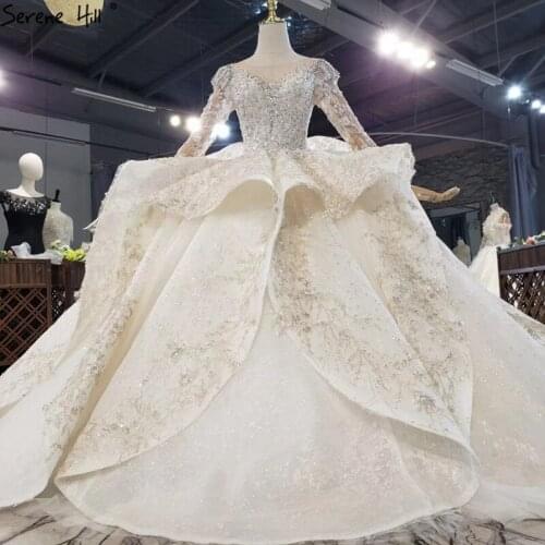 Dubai High-end Ivory Luxury Sexy Wedding Dresses 2020 Long Sleeves Diamond Beading Bridal Gowns HX0239 Custom Made