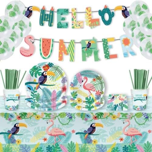Hawaiian Flamingo Party Disposable Tableware Set Summer Birthday Tropical Party Decorations Paper Plate Cup Napkin Luau Party
