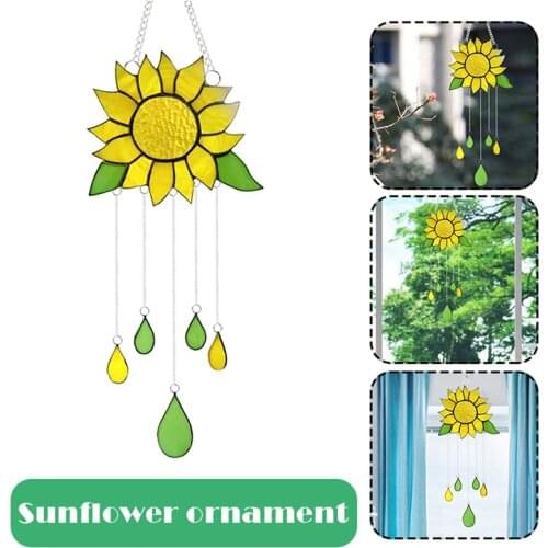 Beautiful Sunflower Window Hanging Panel Decoration With Chain For Home Decor Wind Chimes Pendant Ornaments