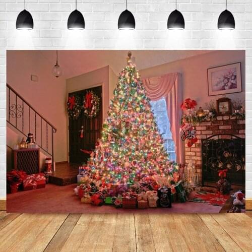 Laeacco Colorful Christmas Tree Gifts Socks Newborn Birthday Photo Photography Backdrop Photo Background For Photo Studio