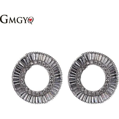 GMGYQ Round Circle Stud Earring Gold Cubic Zirconia Oorbellen Voor Vrouwen Gifts For Women Accessories Fashion Geometric Jewelry