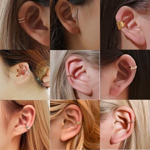 Meetvii Vintage Punk Rock Clip on Earrings Geometric CZ Star Moon Simple T Shape No Pierced Ear Clip Ear Cuff Jewelry