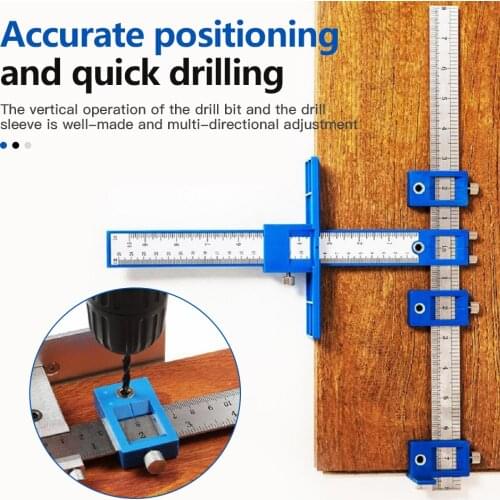 Multifunctional Furniture Carpentry Punch Locator Drill Guide Ruler Woodworking Hole Locator Adjustable Drilling Positioner Tool