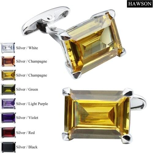 HAWSON Trendy Crystal Cufflinks Charm Multi Colors Mens Jewelry Cuff Links French Shirt Accessories Designed for Wedding