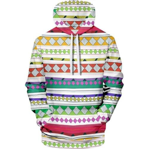MenS Pattern Stitching Creative Digital Printing Pullover 3D Drawstring Hooded