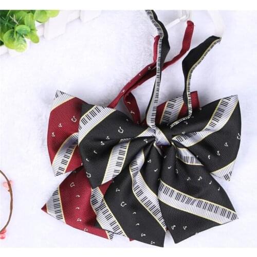 Music Note Embroidery Piano Keyboard British Japanese School Girls JK Uniform BowKnot Tie Students Necktie Cosplay Red & Black
