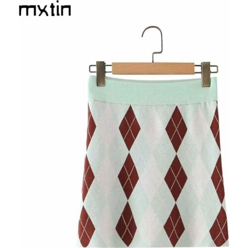 MXTIN 2021 Women Summer Fashion Slim Plaid Mini Skirt Vintage A Line High Waist Elasticity Ladies Short Skirts Casual Vestidos