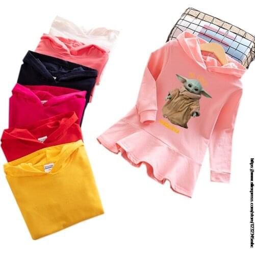 New Hoodie Dress Mandalorian Baby Yoda Spring Girls Kids Cartoon Rainbow Long Sleeve Children Kids Cotton Dresses Clothes