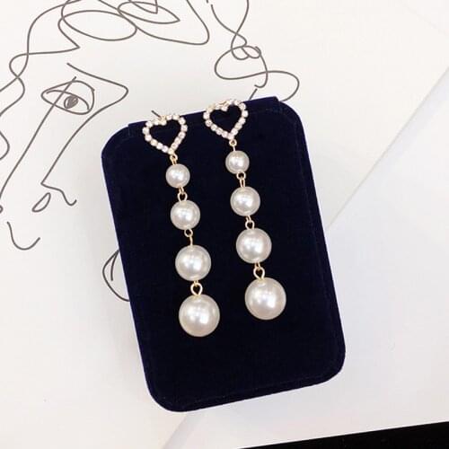 Wholesale Korean Fashion Love Earrings Long String of Pearl Earrings Long Peach Heart Tassel Earrings Female Earrings for Women