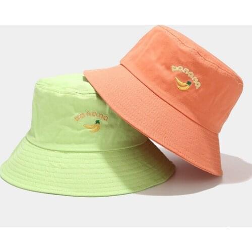 New Banana Letter Embroidery Fisherman Hat Womens Bucket Hat Summer Outdoor Sunbonnet Cap Sun Protection Hat Unisex Panama Cap