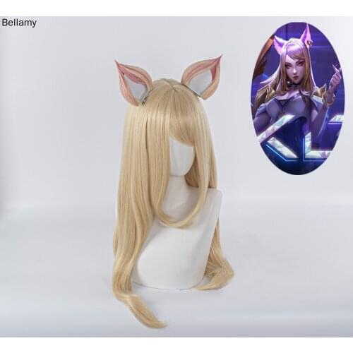 Game League of Legends Ahri KDA LOL Cosplay hairwear Blonde Cosplay Wig +Wig Cap