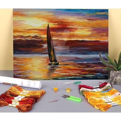 Lonely Sail Pre-Printed 11CT Cross-Stitch Complete Kit Embroidery DMC Threads Sewing Handicraft Knitting Craft For Decor