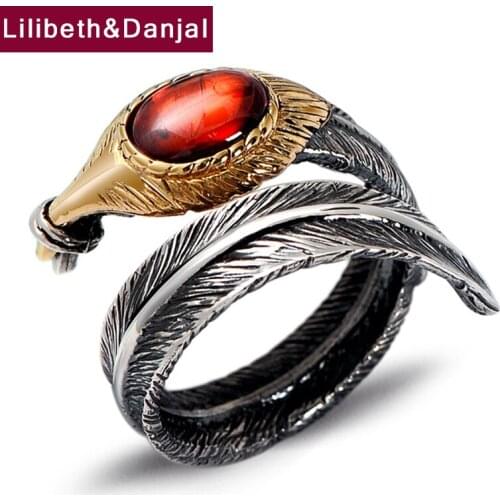 Feather Adjustable Ring Real 925 Sterling Silver Inlaid Natural Stone Women Men Brand Fine Jewelry 2020 New Arrival Designer R8