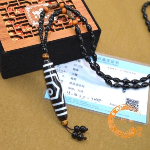 Nature Tibetan Dzi Bead Hanging Amulet 3 eyes gemstone Pendant Mala Bead Necklace Bless