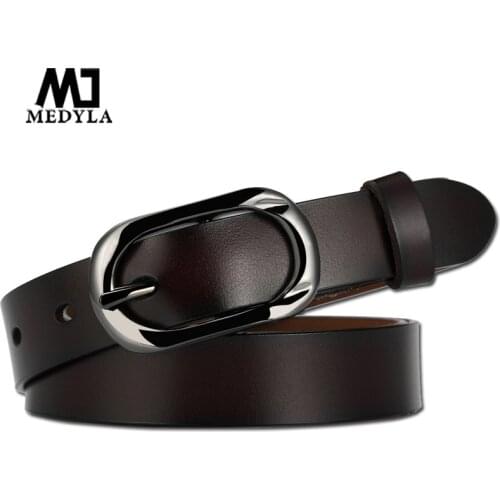 MEDYLA Casual Leather Female Belt Fashion Black Pin Buckle High Quality Natural Leather Belt for Women Jeans Decorative Belt