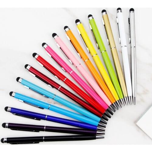 100Pcs/lot 11 Color Black Gold White Blue Roller Metal Ballpoint Pen 0.7mm 2in1 Fiber Point Stylus Gift Can Custom Your Logo