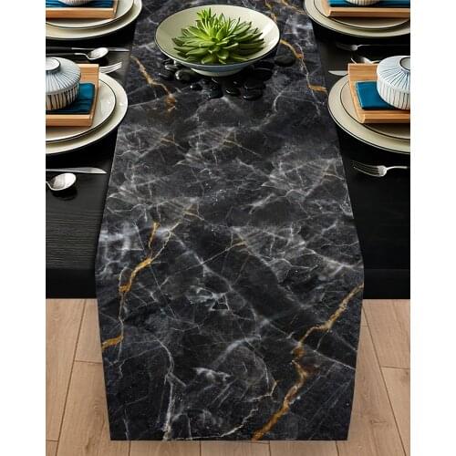 Runner drape table Living Room Kitchen grey black marble patterned micro fabric cover runner pattern Free Shipping