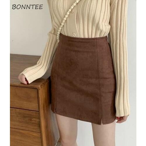 Short Skirts Women Solid High Waist Slit Elegant Large Size Trendy All-match Feminino Abdomen Streetwear Simple Popular Ulzzang