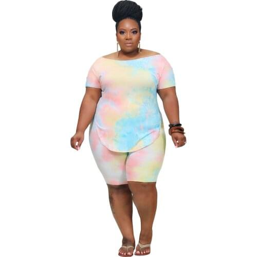 Two Piece Plus Size Tie Dye Top and Shorts Set for Women Summer 2021 Ovesized Outfits 3xl 4xl 5xl Plus Clothing Matching Set