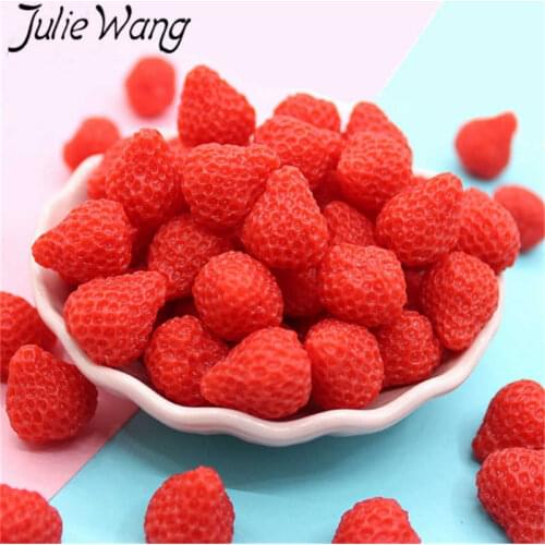 Julie Wang 10PCS Resin Strawberry Charms Artificial Fruit Pendants Jewelry Making Accessory Miniature Home Decor