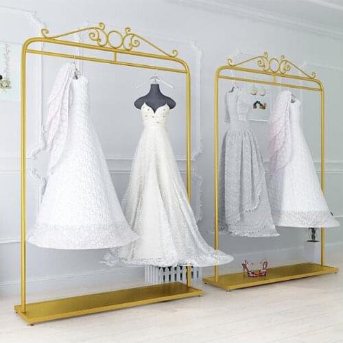 Golden wedding dress rack studio shelf clothing store floor clothes rack hanging wedding rack studio hanger